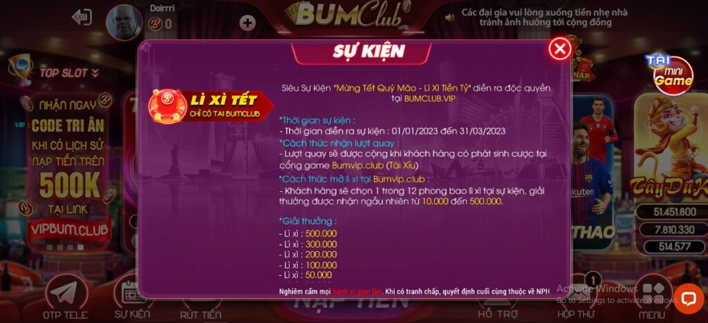 cổng game iwin club giới thiệu Sự kiện Bum Club